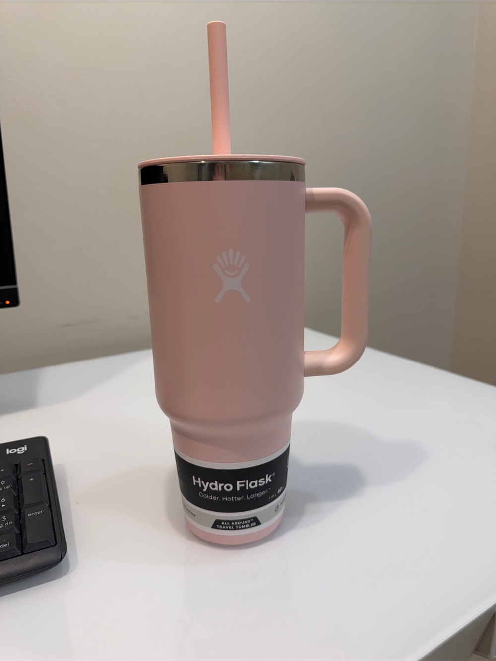Hydro Flask Pink Travel Tumbler with Handle and Straw